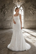 Strapless Draped Satin Mermaid Wedding Dress, 3D Floral Detachable Tulle Overskirt Bridal Gown, Custom Wedding Gown