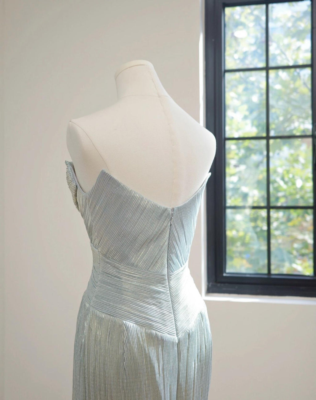 Strapless Draped Metallic Mint Column Gown, Cowl Neck Sheath Long Formal Dress, Wedding Guest Evening Dress, Custom Prom Dress