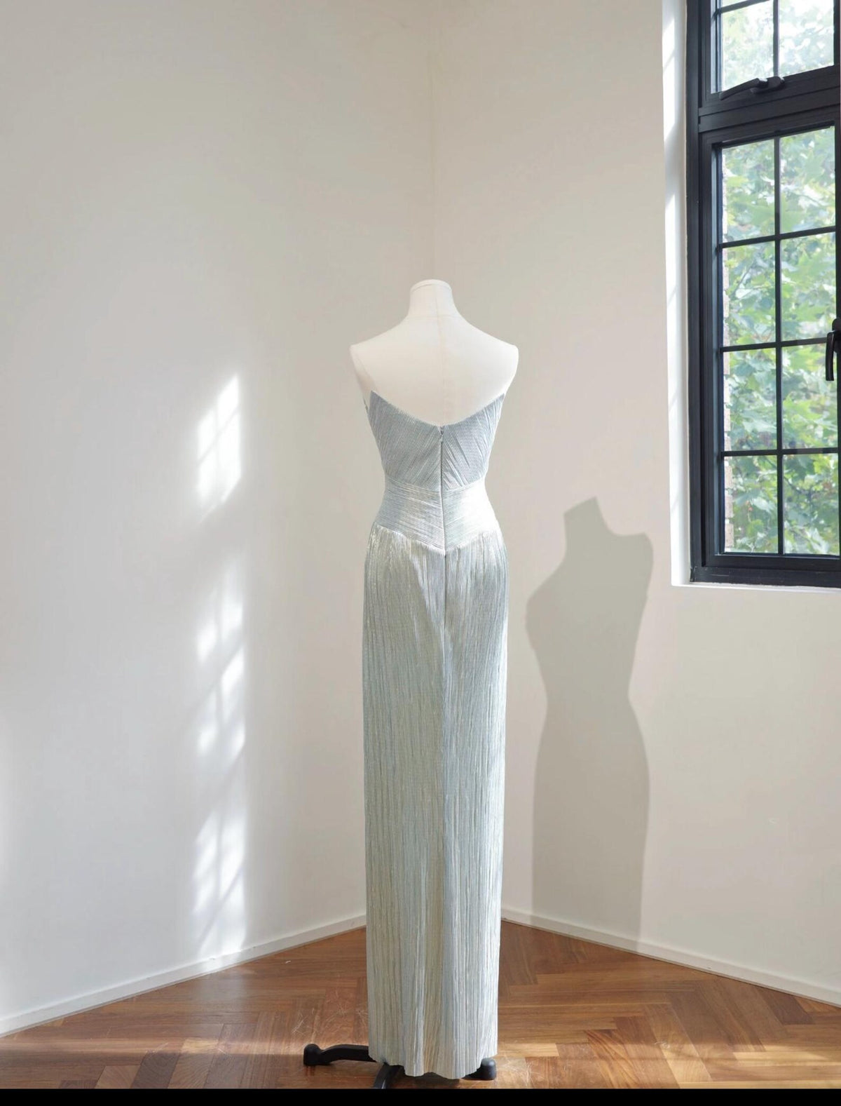 Strapless Draped Metallic Mint Column Gown, Cowl Neck Sheath Long Formal Dress, Wedding Guest Evening Dress, Custom Prom Dress