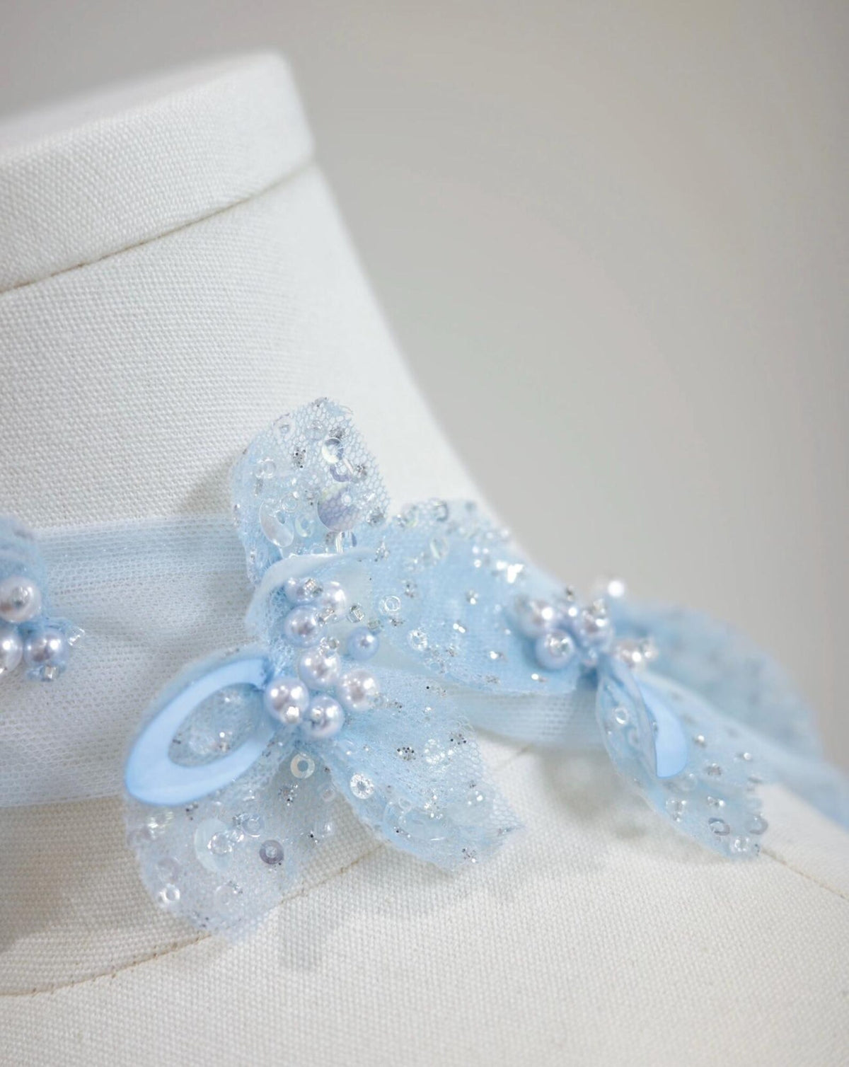 Light Blue Sequin Mermaid Gown, Draped One Shoulder Corset Formal Dress, Choker Floral Neck Detail, Wedding & Evening Dress Custom