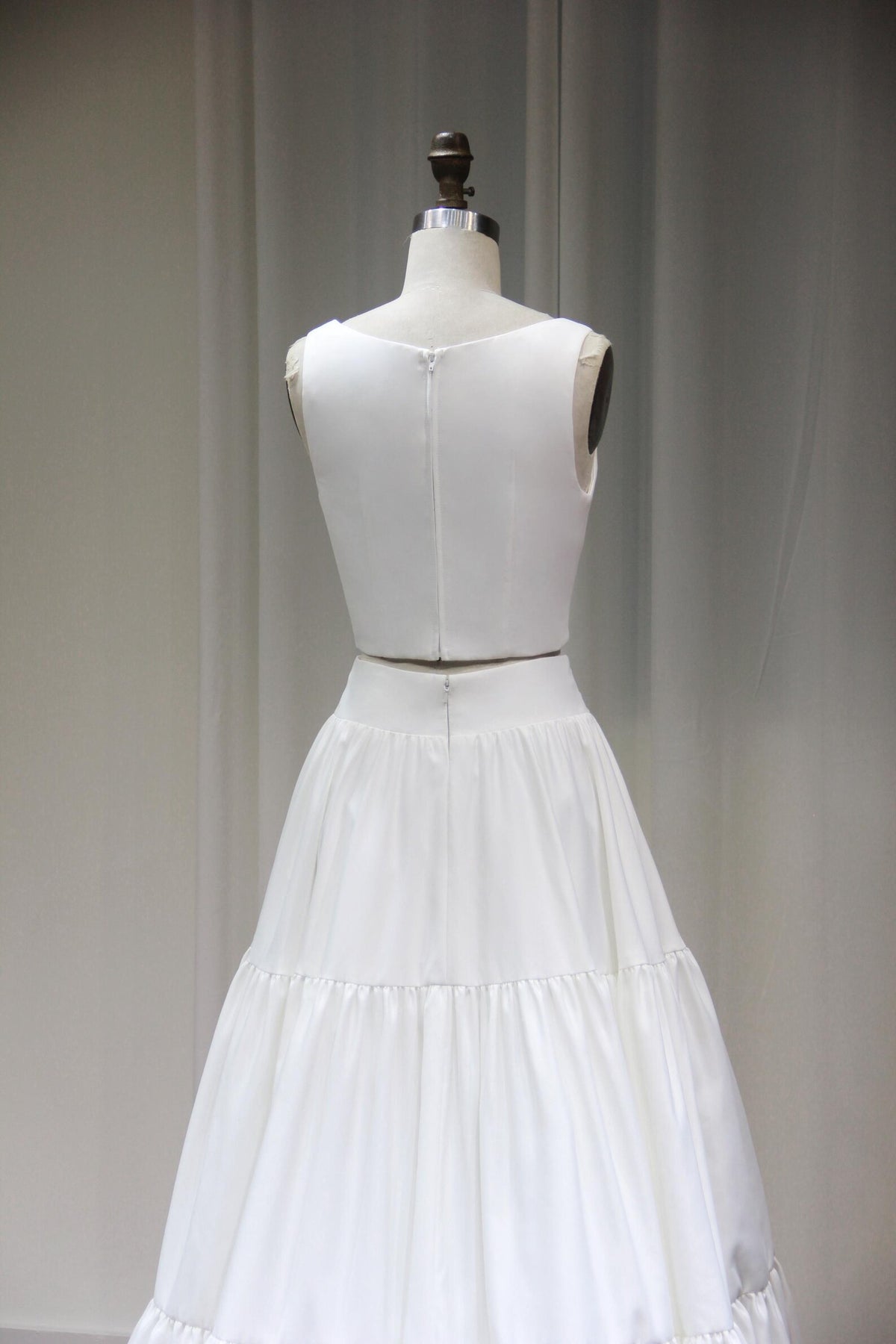 Two Piece Satin Wedding Dress, Square Neck Tank Top Tiered Skirt Bridal Gown, Minimalist Separates Wedding Outfit