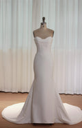 Strapless Draped Sweetheart Mermaid Wedding Dress, Structured Corset Satin Bridal Gown, Minimalist Wedding Dress with Train