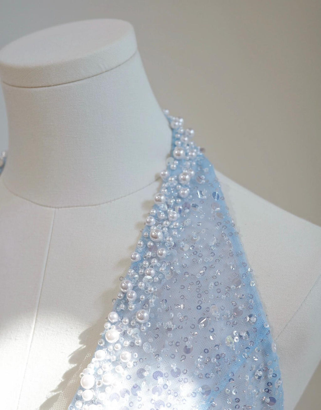 Light Blue Halter Tulle Evening Gown, Sparkle Beaded Deep V Formal Dress, Fairy Prom Dress, Wedding Guest Gown, Custom Long Maxi Dress