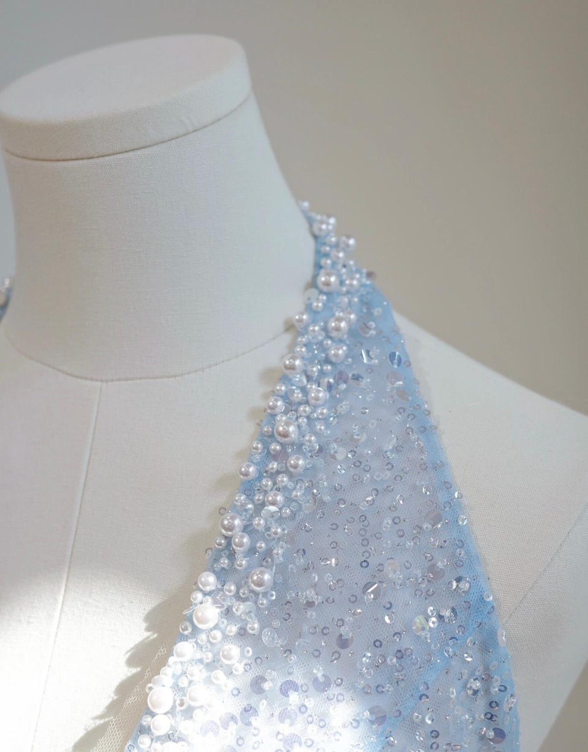 Light Blue Halter Tulle Evening Gown, Sparkle Beaded Deep V Formal Dress, Fairy Prom Dress, Wedding Guest Gown, Custom Long Maxi Dress