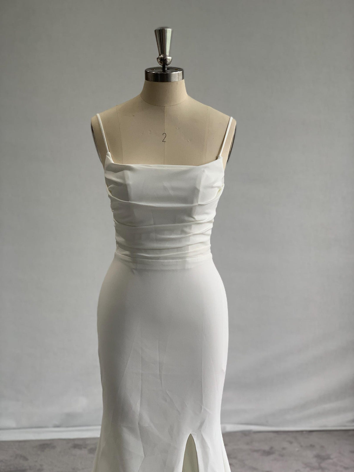 Spaghetti Strap Mermaid Wedding Dress, Slit Ruched Bridal Gown