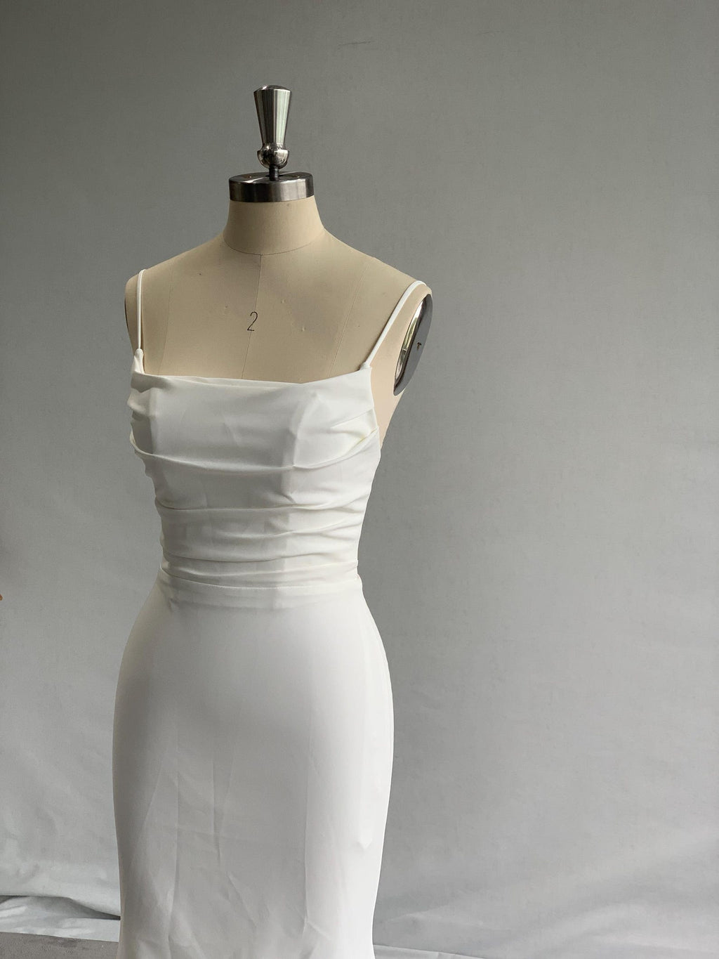 Spaghetti Strap Mermaid Wedding Dress, Slit Ruched Bridal Gown