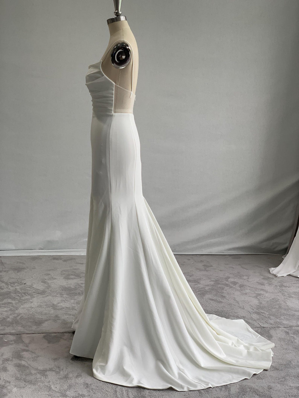 Spaghetti Strap Mermaid Wedding Dress, Slit Ruched Bridal Gown