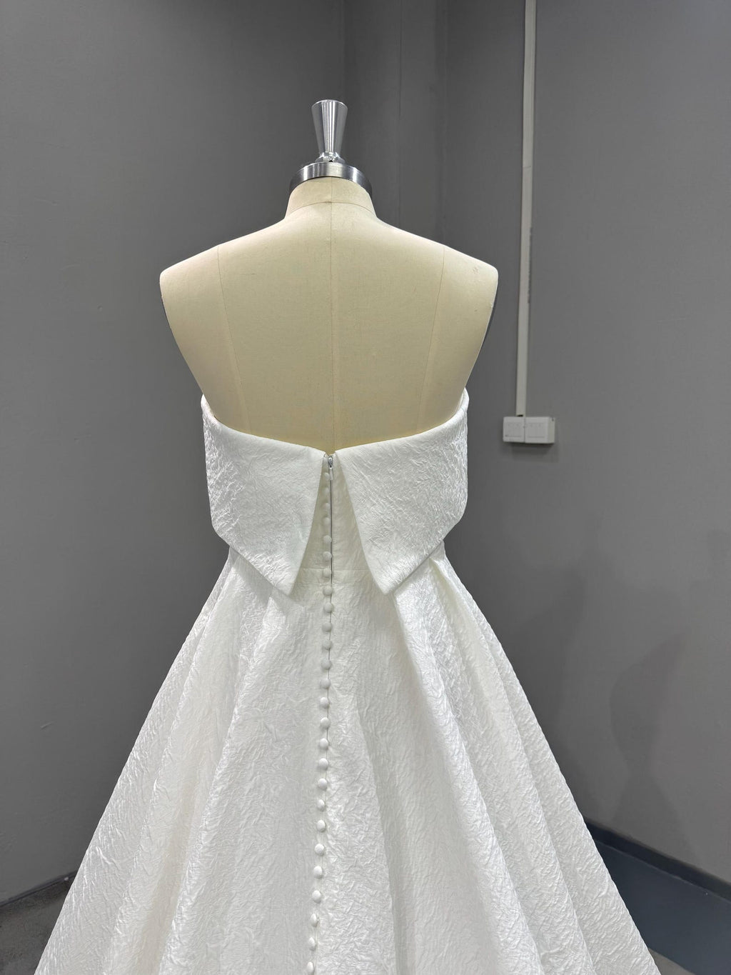 Strapless Textured Satin Ball Gown Wedding Dress, Fold Over Neckline Bridal Gown, Minimalist Wedding Gown with Train