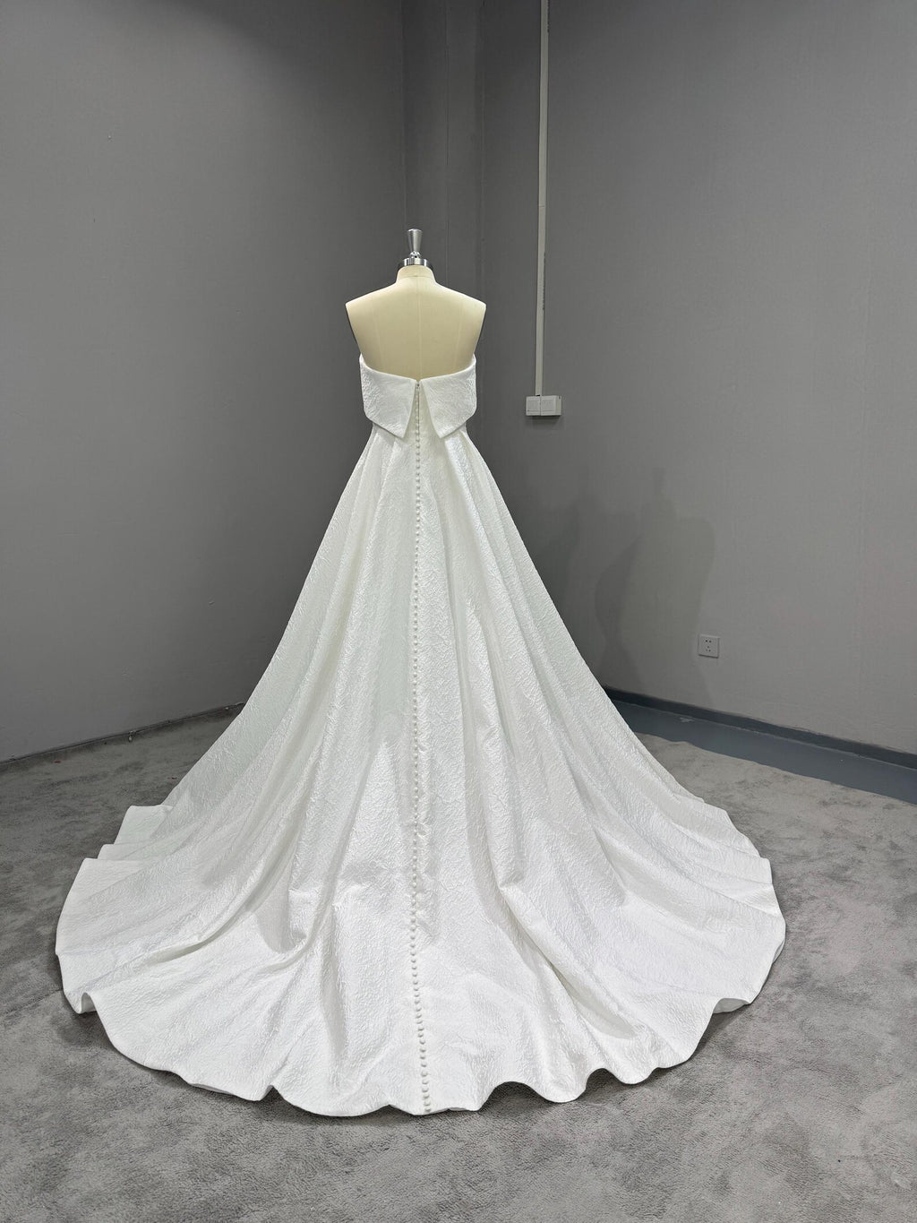 Strapless Textured Satin Ball Gown Wedding Dress, Fold Over Neckline Bridal Gown, Minimalist Wedding Gown with Train