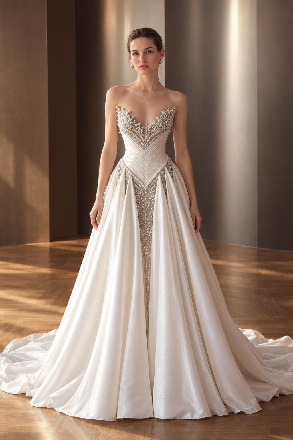 Pearl Beaded Mermaid Bridal Gown, Off Shoulder Chiffon Cape Sleeve Wedding Dress