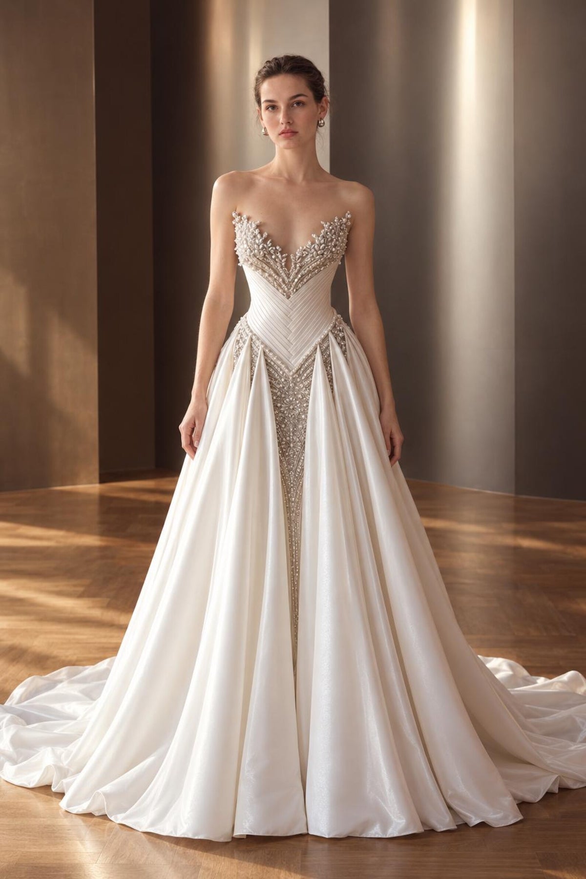 Pearl Beaded Mermaid Bridal Gown, Off Shoulder Chiffon Cape Sleeve Wedding Dress