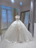 Strapless Mikado Satin Wedding Dress, Rhinestone Neckline Ballgown Wedding Gown With Big Bow, Custom Bridal Dress for Church Wedding