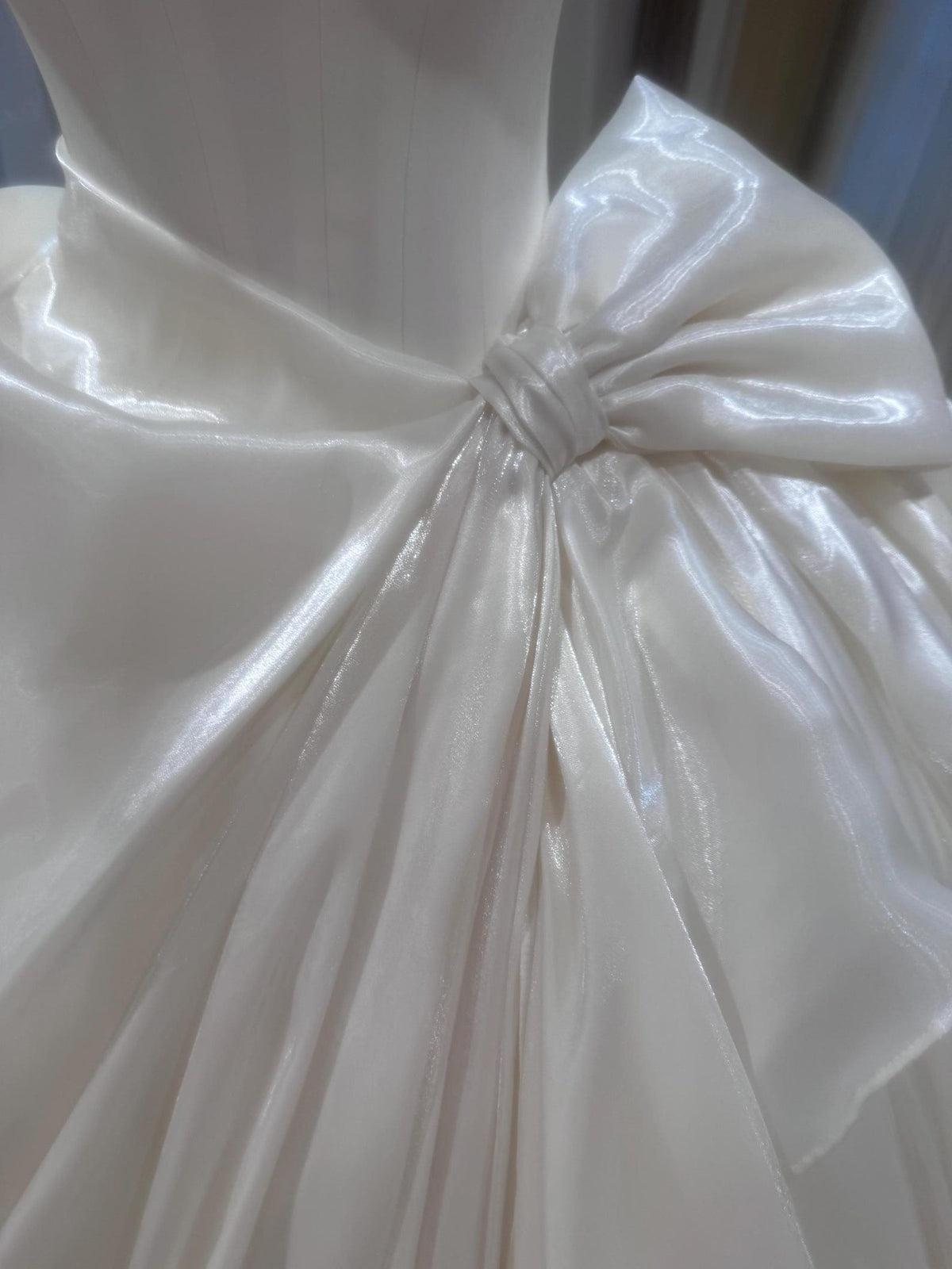 Strapless Mikado Satin Wedding Dress, Rhinestone Neckline Ballgown Wedding Gown With Big Bow, Custom Bridal Dress for Church Wedding