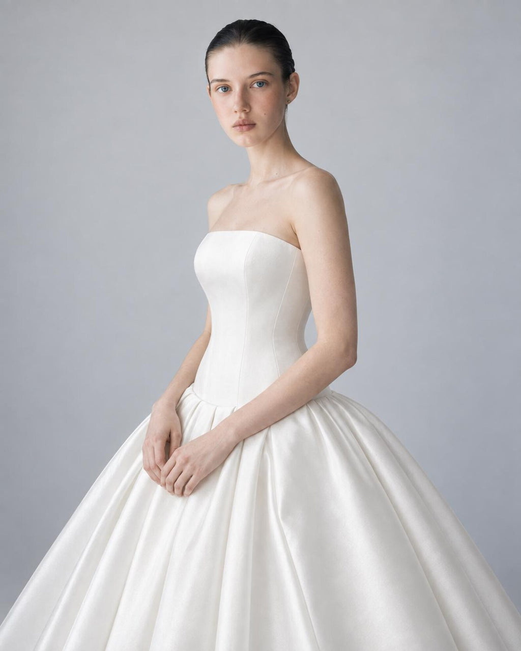 Minimalist Wedding Dress, Strapless Satin Ball Gown, Modern Simple Bridal Gown, Clean Elegant Wedding Dress, Fitted Bodice, Custom Made