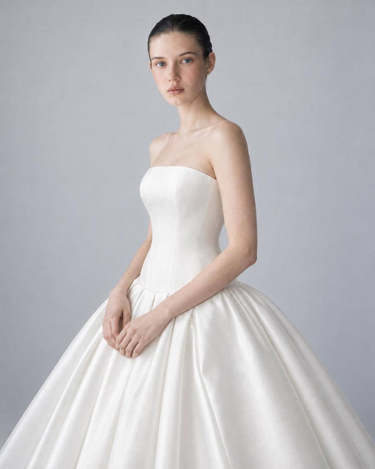 Minimalist Wedding Dress, Strapless Satin Ball Gown, Modern Simple Bridal Gown, Clean Elegant Wedding Dress, Fitted Bodice, Custom Made