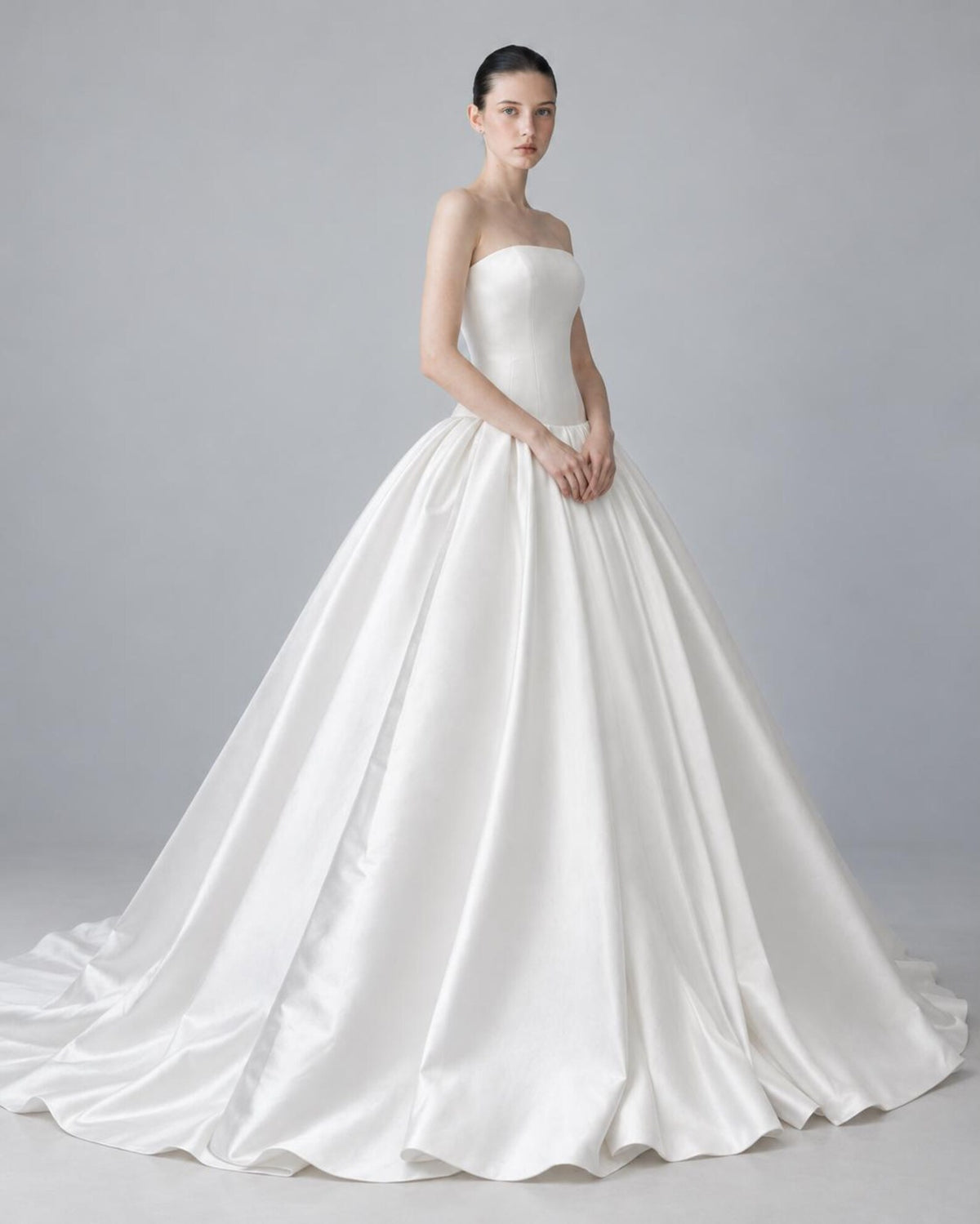 Minimalist Wedding Dress, Strapless Satin Ball Gown, Modern Simple Bridal Gown, Clean Elegant Wedding Dress, Fitted Bodice, Custom Made