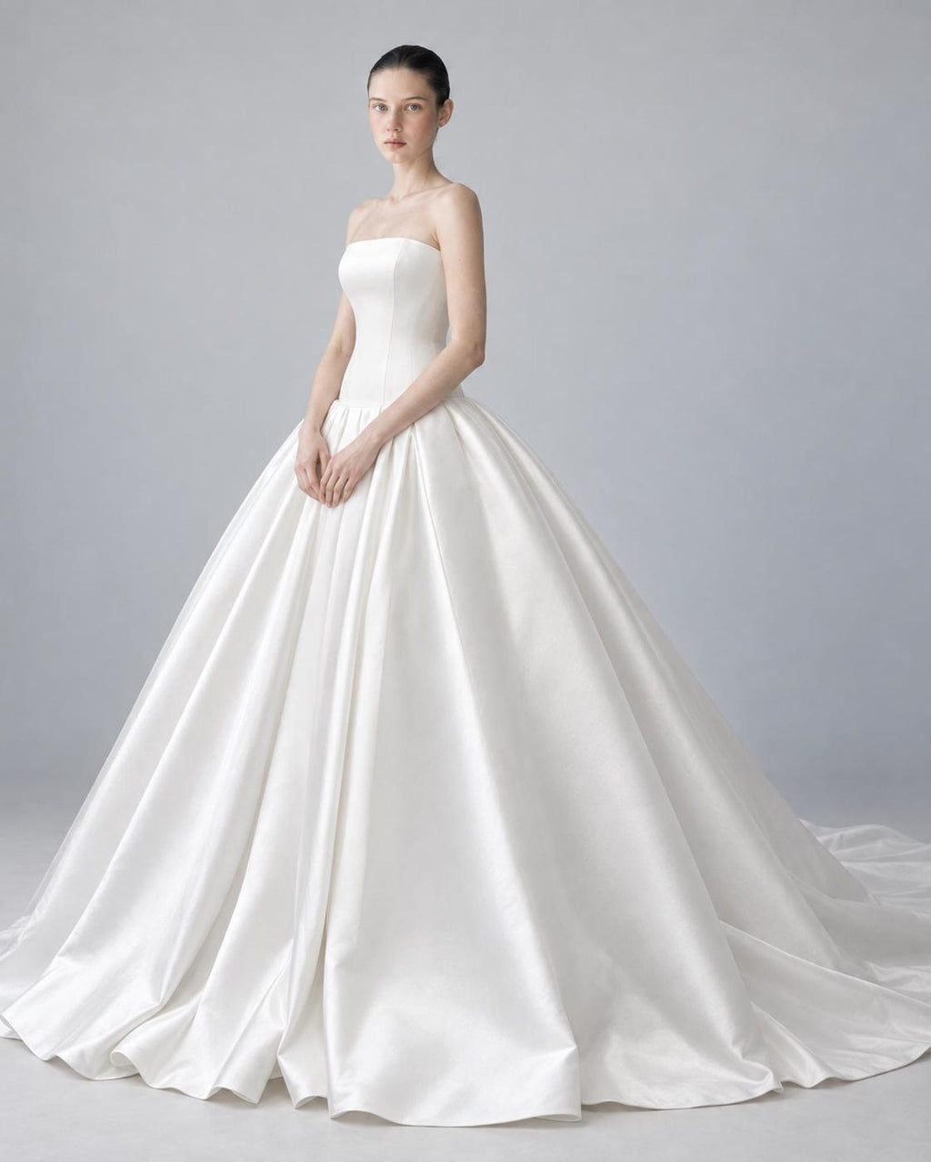 Minimalist Wedding Dress, Strapless Satin Ball Gown, Modern Simple Bridal Gown, Clean Elegant Wedding Dress, Fitted Bodice, Custom Made