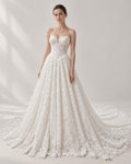 Sweetheart Strapless All Lace A-Line Wedding Dress, Full Lace Bridal Gown With Chapel Train