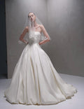 Minimalist Strapless Satin Ballgown Wedding Dress, Architectural Bandeau Corset Bridal Gown, Clean Modern Mikado Wedding Gown