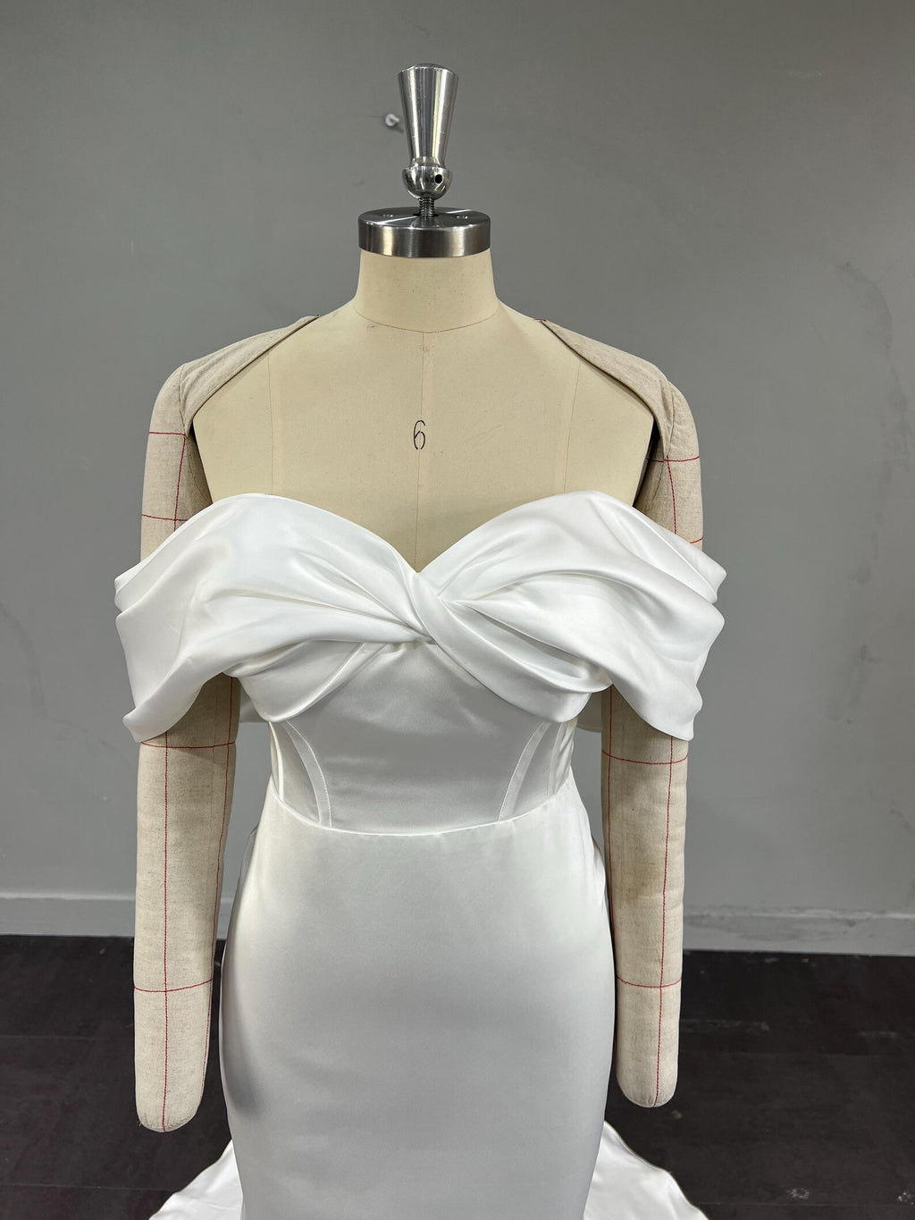 Off The Shoulder Satin Mermaid Wedding Dress, Twist Bodice Bridal Gown, Simple Elegant Wedding Gown With Train