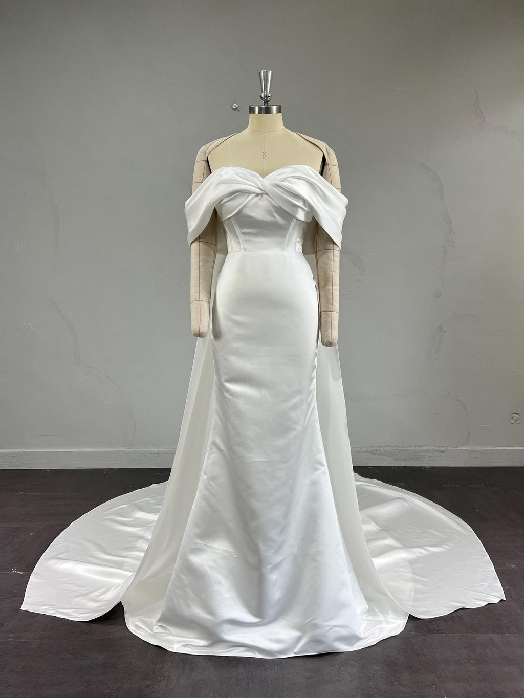 Off The Shoulder Satin Mermaid Wedding Dress, Twist Bodice Bridal Gown, Simple Elegant Wedding Gown With Train