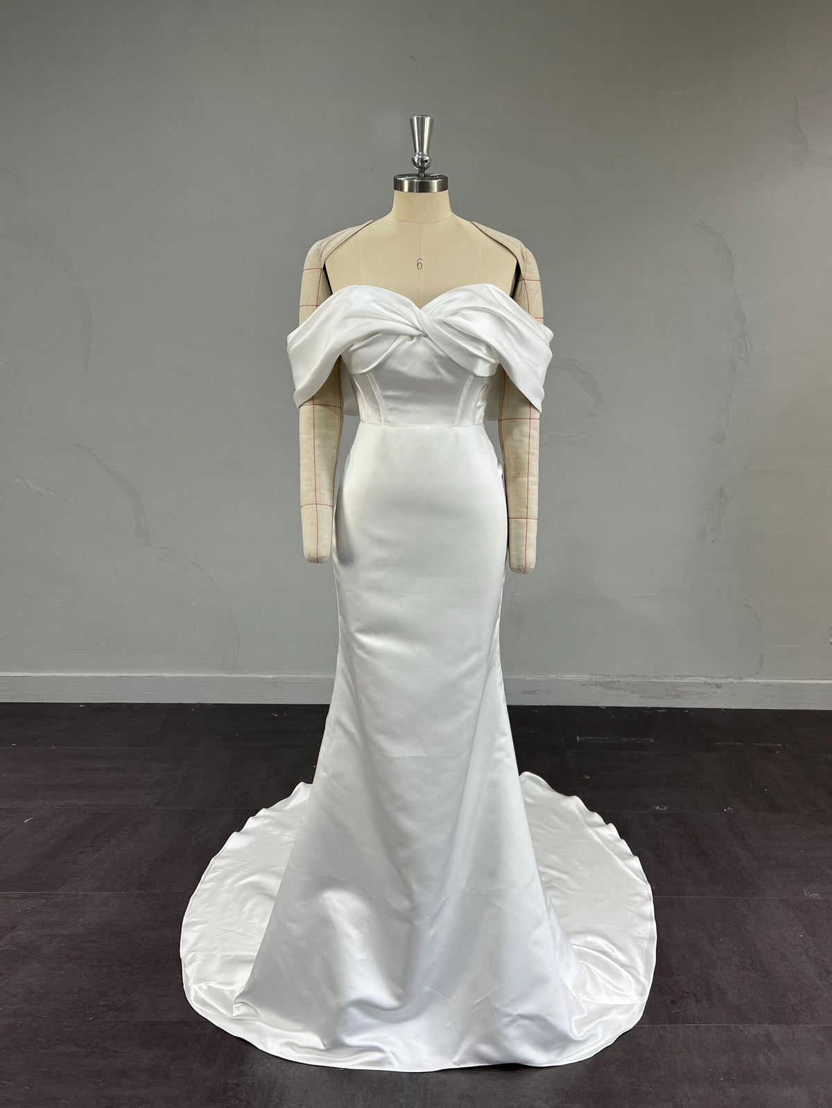 Off The Shoulder Satin Mermaid Wedding Dress, Twist Bodice Bridal Gown, Simple Elegant Wedding Gown With Train